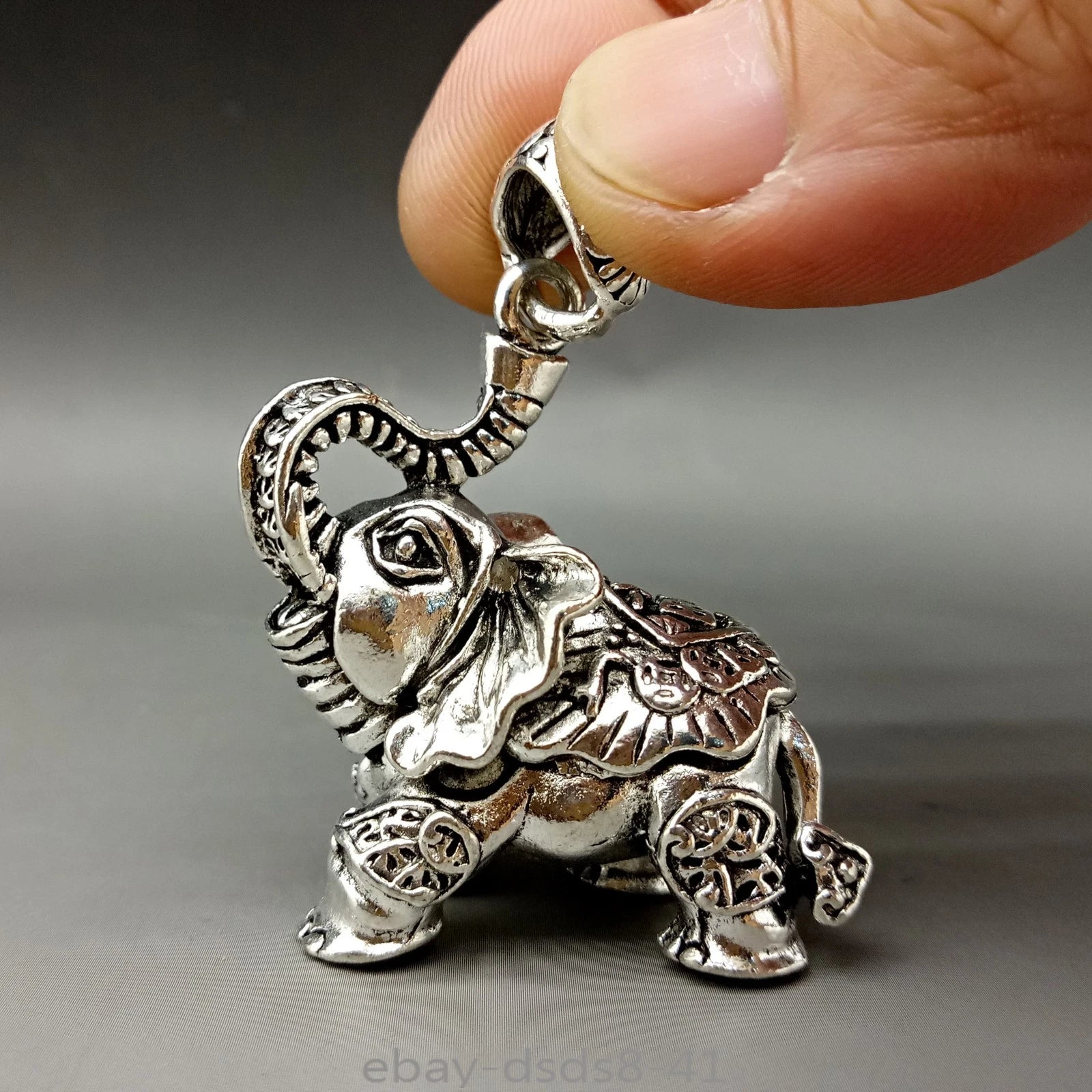 Asian Collectable Tibet Silver Hand Carved Luck Coin Elephant Pendant 07FC0E-D4 - KOEEK