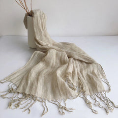 Hot Mens Flax Linen Scarf Breathable Tasseled Solid Shawl Bandana Neckerchief 07FC0E-D4 - KOEEK