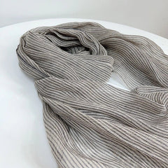 Womens Blue Pinstripe Tasseled Scarf Unisex Soft Flax Linen Bandana Wrap Scarves 07FC0E-D4 - KOEEK