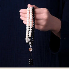 8mm White Bodhi Black Ebony Bead 108 Beads Taoist Yin Yang Bagua Bracelet 07FC0E-D4 - KOEEK