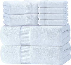 Luxury White Bath Towel Set of 8 Pieces - Turkish Cotton Highly Absorbent 07FC0E-D4 - KOEEK