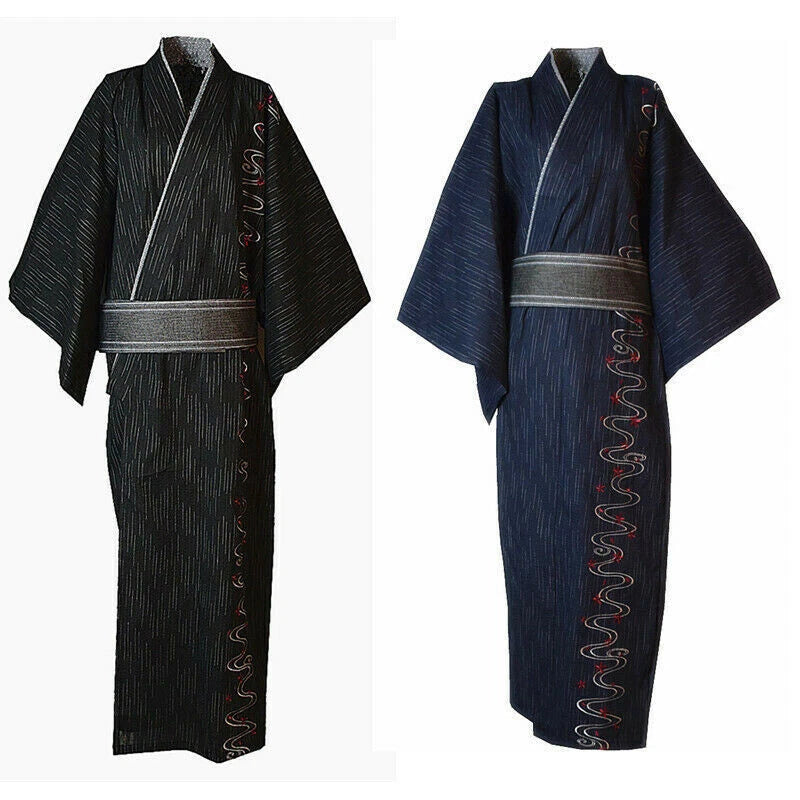 Japanese Yukata Kimono Double-layered Cotton Bathrobe Robe Men's Long Pajamas 07FC0E-D4 - KOEEK