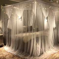 4 Corners Post Canopy Bed Curtain for Girls & Adults-Royal Luxurious Cozy Drapes 07FC0E-D4 - KOEEK