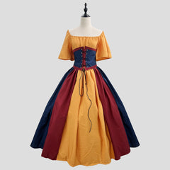 Medieval Retro Clothing Women Dresses Contrasting Colors Dresses Costume Party 07FC0E-D4 - KOEEK