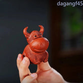 6.8cm Exquisitely Yixing Purple Clay Hand-carved Cow Tea Pet Tea Statue Ornament 07FC0E-D4 - KOEEK