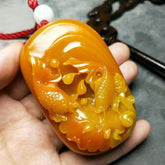 Chinese antique Huanglong jade carved goldfish swimming pendant 07FC0E-D4 - KOEEK