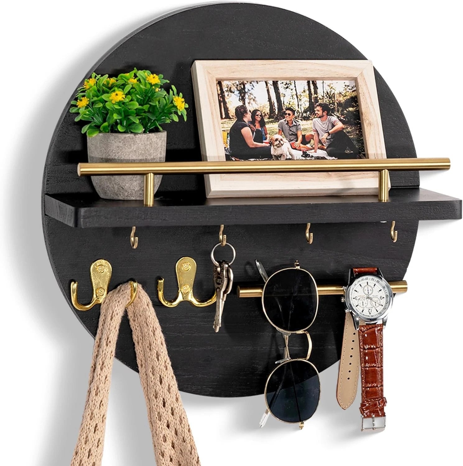 Wall-mounted key rack with shelves and hooks, mail organizer wall rack 07FC0E-D4 - KOEEK