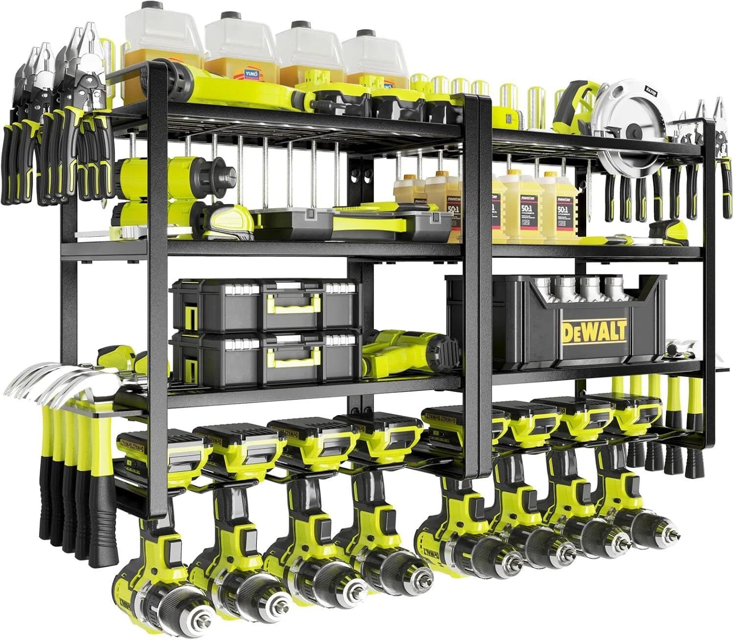 Power Tool Organizer, 8 Drill Racks Wall Mounted, 4 Tier Garage Tool Organizer 07FC0E-D4 - KOEEK