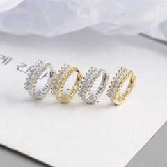 SMALL Sterling Silver Baguette CZ Zirconia Boho Huggie Hoop Earrings 07FC0E-D4 - KOEEK