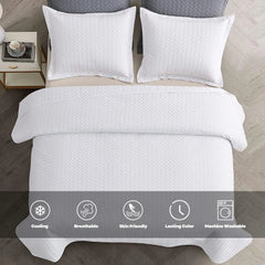 White Quilt Set King Size,Lightweight Bedspread Ultrasonic Chevron Pattern Light 07FC0E-D4 - KOEEK