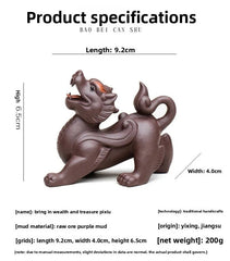 1Pair 9.2cm Yixing Purple Clay Wealth Pixiu Tea Pet Statue Auspicious Ornament 07FC0E-D4 - KOEEK
