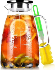 Glass Pitcher,68oz Water Pitcher with Lid and Precise Scale Line,18/8 Stainless 07FC0E-D4 - KOEEK