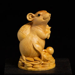 Huangyang Wood Carving, Yuanbao Mouse Handicraft, Solid Wood Mouse Ornament 07FC0E-D4 - KOEEK