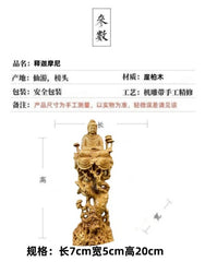Cai Bai Wood Carved Sitting Buddha Figurine Home Décor Handicraft Wooden Statue 07FC0E-D4 - KOEEK