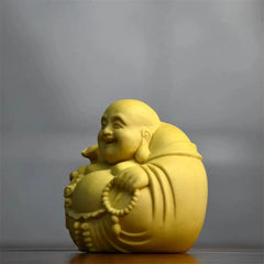 4cm Exquisitely Boxwood Hand-Carved Laughing Maitreya Buddha Tea Pet Ornament 07FC0E-D4 - KOEEK