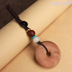 3.2cm Retro Peach Wood Ping An Key Pendant Necklaces Wood Carving Pendant 07FC0E-D4 - KOEEK