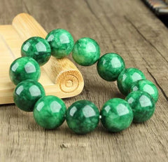 Imperial Green Jade Bead Bracelet 12mm Round Beads Full Color Unisex Jewelry 07FC0E-D4 - KOEEK