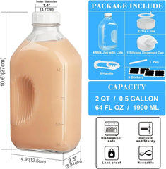 4 Pack 2 Qt Glass Milk Bottles with Handle and Airtight Reusable Screw Lids 07FC0E-D4 - KOEEK