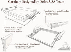 Acacia Wood Tray with Metal Handles, 17x13-Inch Food and Beverage Tray 07FC0E-D4 - KOEEK