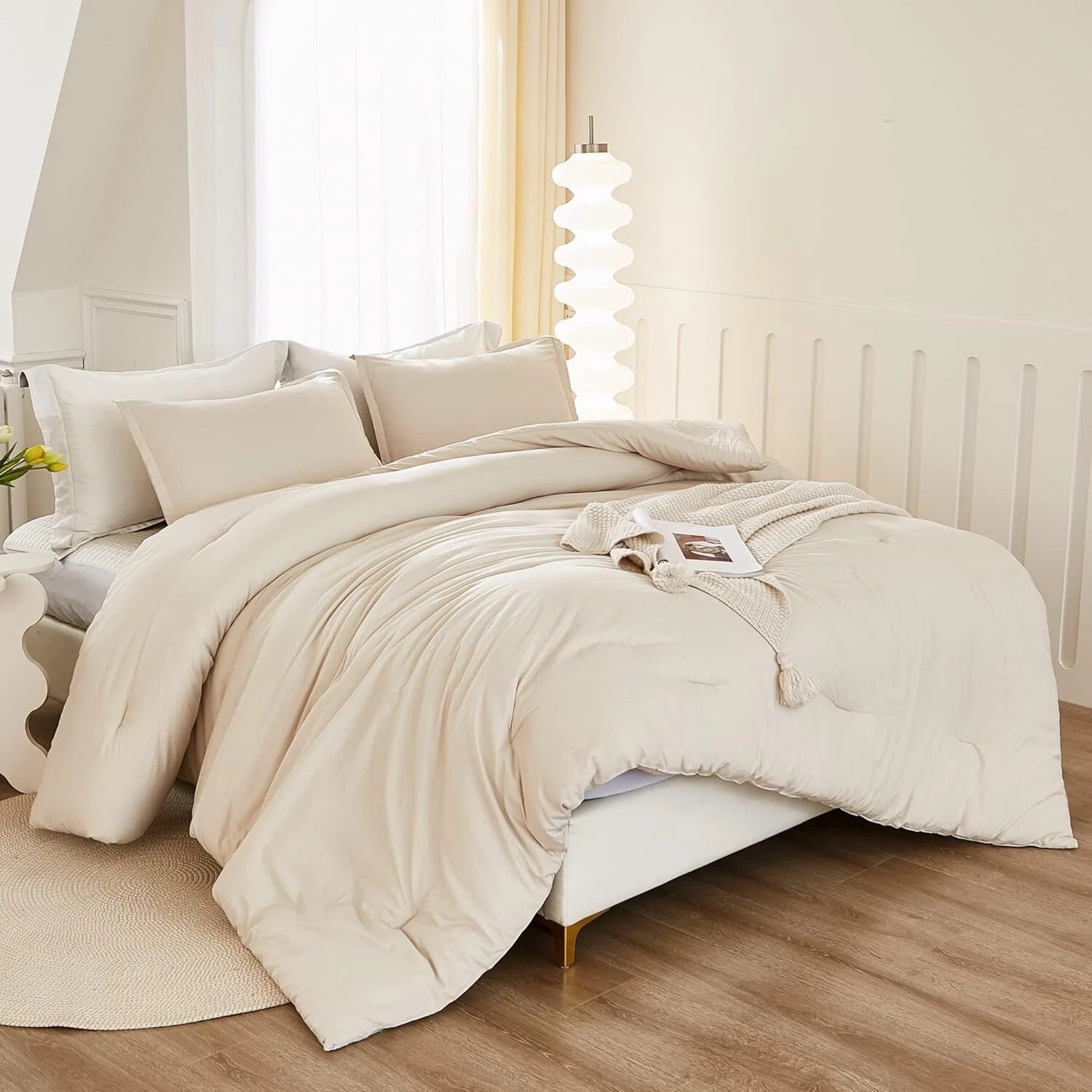 King Size Beige Comforter, 3-Piece Lightweight Bedding Comforter Set 07FC0E-D4 - KOEEK