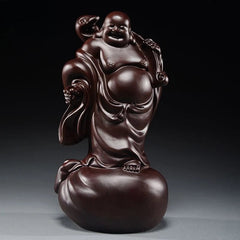 15cm Ebony Wood Carved Maitreya Buddha Statue Home Decor Gift Figurine 07FC0E-D4 - KOEEK