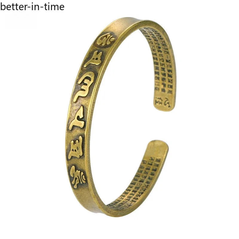 Vintage Brass Buddhist Six Character Mantra Bangles Heart Sutra Luck Bracelets 07FC0E-D4 - KOEEK