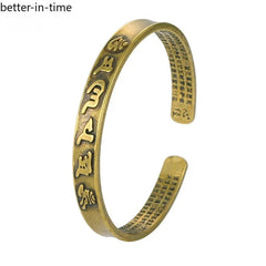 Vintage Brass Buddhist Six Character Mantra Bangles Heart Sutra Luck Bracelets 07FC0E-D4 - KOEEK