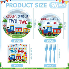 Chugga Chugga Two Two Tableware - 96 Pcs Train Themed 2nd Birthday Decorations 07FC0E-D4 - KOEEK