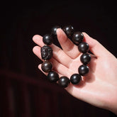 Agarwood Carved 3 Face Guanyin Beads Bracelet Tara Prayer Beads 18mm 07FC0E-D4 - KOEEK