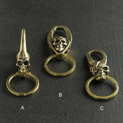Solid Brass Skull KeyChain Keyring Split Ring Punk GH692 07FC0E-D4 - KOEEK