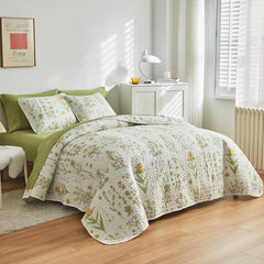 3 Pieces Reversible Quilt Set, Smooth Soft Microfiber Quilt, Yellow Flowers