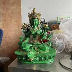 8" Buddhist Patriarch Resin Green Tara Bodhisattva Statue Amulet Decoration 07FC0E-D4 - KOEEK