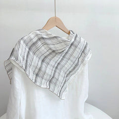 Womens Flax Linen Brown Striped Bandana Neck Wrap Neckerchief Shawl Scarf 07FC0E-D4 - KOEEK