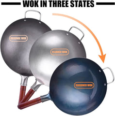 Carbon Steel Frying Pan Traditional Handmade - Chinese Frying Pan Set 07FC0E-D4 - KOEEK