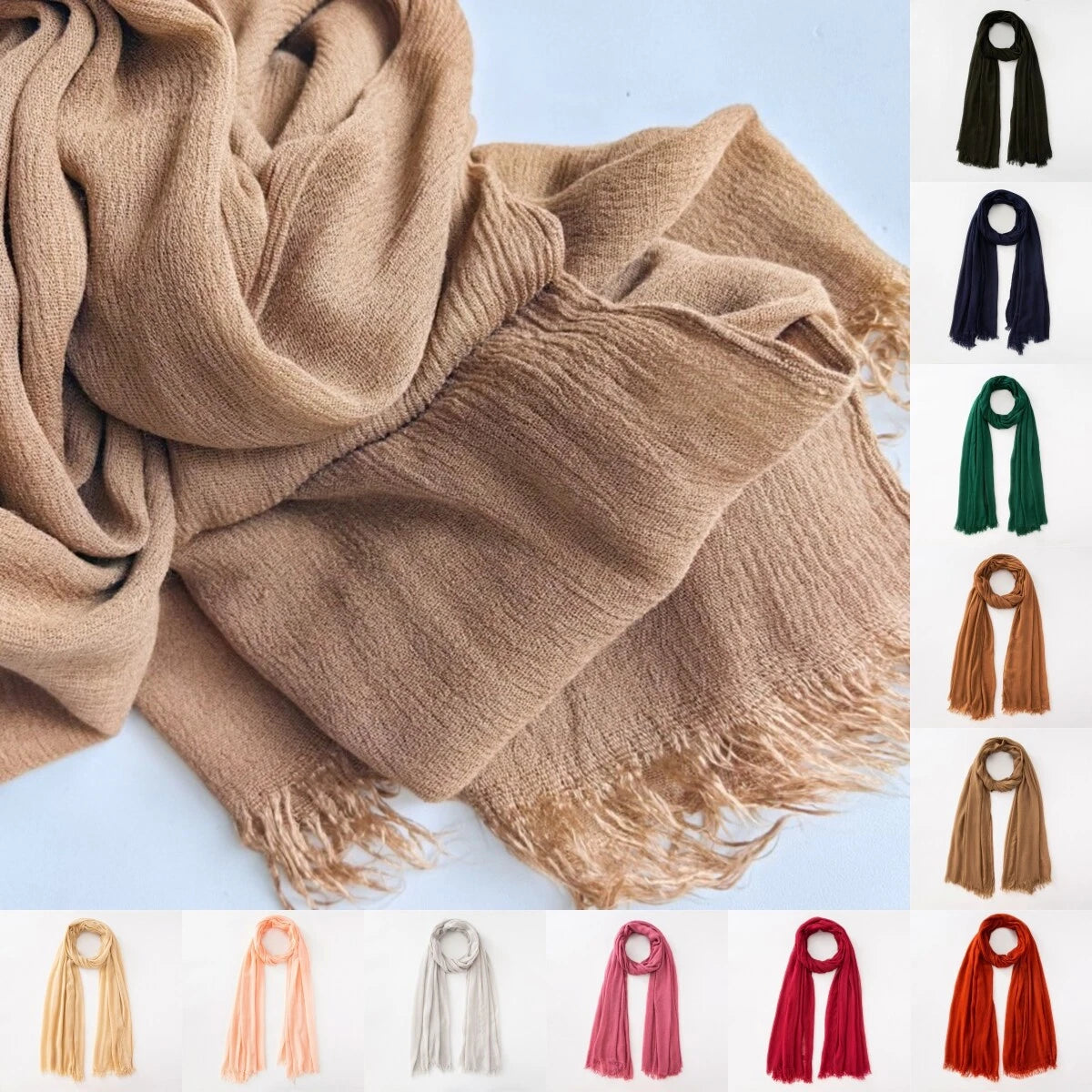 Cotton Viscose Scarf Muslim Long Hijab Solid Color Tassel Headscarves for Women 07FC0E-D4 - KOEEK
