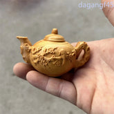 8cm Boxwood HandCarved Auspicious Pumpkin Plum Blossom Pot Tea Pet Ornament 07FC0E-D4 - KOEEK