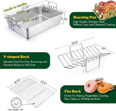 Roasting pan, 16 x 11.5-inch stainless steel turkey roasting pan (with rack) 07FC0E-D4 - KOEEK