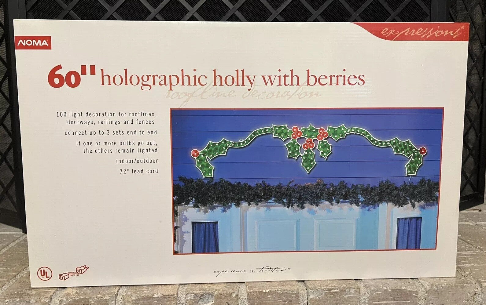 Vtg NWT Noma Christmas Expressions 60" Holographic Holly w/ Berries Lights NOS NOMA - KOEEK