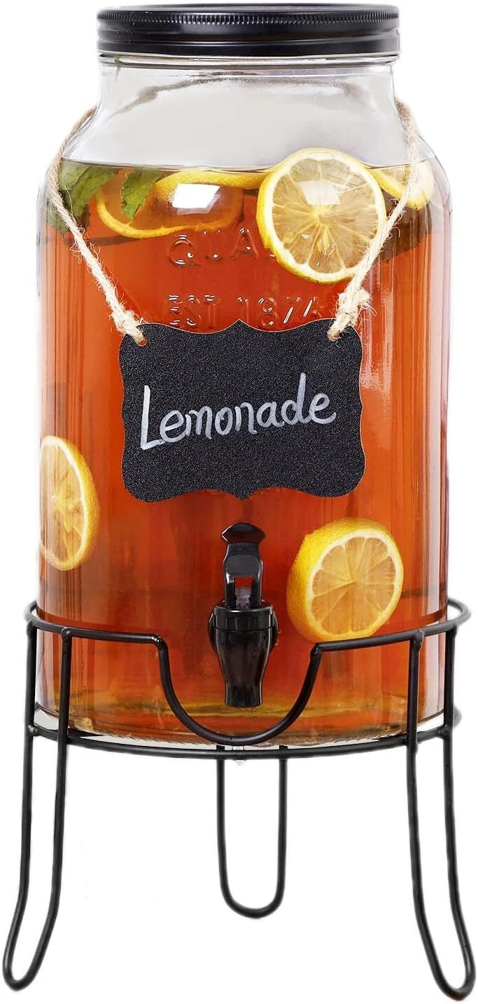 1.5 Gallon Glass Drink Dispensers for Parties,Ice Beverage Dispensers with Stand 07FC0E-D4 - KOEEK