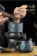 Chinese Style Purple Sand Kung Fu Teacup Teapot Tea Set 紫砂茶具套装 如意蓝石磨自动8头/11头 07FC0E-D4 - KOEEK
