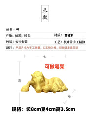 Boxwood Carved Zodiac Horse Pen Holder Desk Décor Home Office Gift Chinese Style 07FC0E-D4 - KOEEK