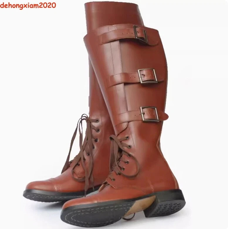 WWII US Military Cavalry Hoplite Retro Long Boots Cowhide Tactical Army Shoes 07FC0E-D4 - KOEEK