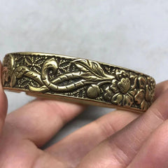 Brass Wide Peony Bangle Pure Copper Vintage Smooth Open Bracelet Unisex 07FC0E-D4 - KOEEK