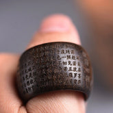 Agarwood Heart Sutra Thumb Ring Carved Wood Band Handmade Unisex Gift 07FC0E-D4 - KOEEK