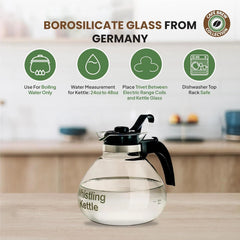 Borosilicate Glass Stove Top Whistling Tea Kettle 12 Cup/48oz Capacity -BPA-Free 07FC0E-D4 - KOEEK