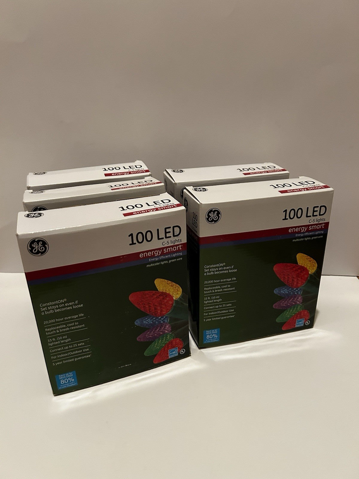 5 Boxes GE Smart Energy C-5 100 Bulb LED Holiday lights String Lights GE - KOEEK