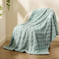 Sage Green Fleece Blanket for Couch - Checkered Throw Blanket for Women 07FC0E-D4 - KOEEK