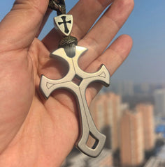 TC4 Titanium alloy Crusader Cross Pendant EDC Self Defense Tool Weaving rope Set 07FC0E-D4 - KOEEK