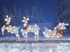 Bright Sleigh & Reindeer Lighted Metal Christmas Lawn Decor Set 25"H x 5ft #451 07FC0E-D4 - KOEEK