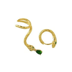 AB Style Asymmetric Snake Earrings with Emerald Green Zirconia Pendant 07FC0E-D4 - KOEEK